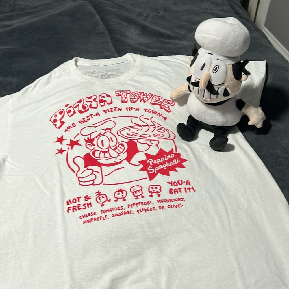 Fangamer Pizza Tower - Peppino Plush and Pizza Tower shirt bundle